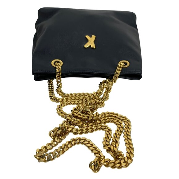 VTG PALOMA PICASSO Mini Black Leather Gold Tone Chain Strap Shoulder Handbag - Picture 6 of 14